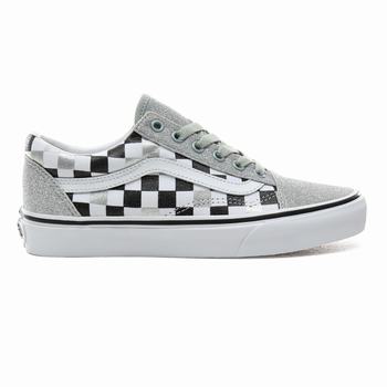 Damske Tenisky Vans Glitter Checkerboard Old Skool Strieborne/Biele VA64HMKQF